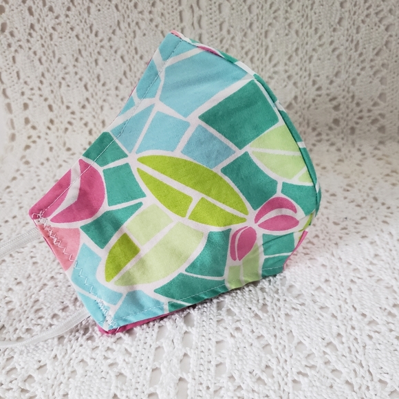 Upcycle Designer Fabric Face Mask Aqua Pink - Picture 4 of 5